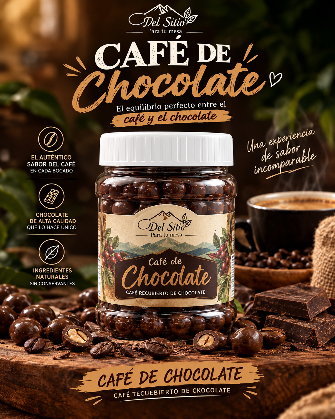 CAFE CUBIERTO DE CHOCOLATE